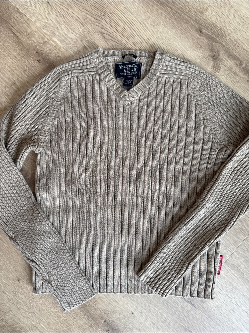Abercrombie & Fitch Taupe Ribbed V-Neck Sweater